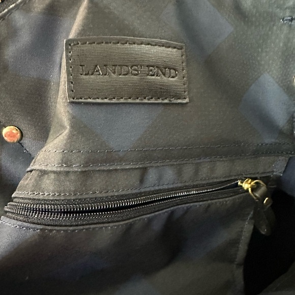 👜 Lands' End Navy Blue/Black Diamond Canvas Tote Shoulder Bag 🌟 - Picture 5 of 16